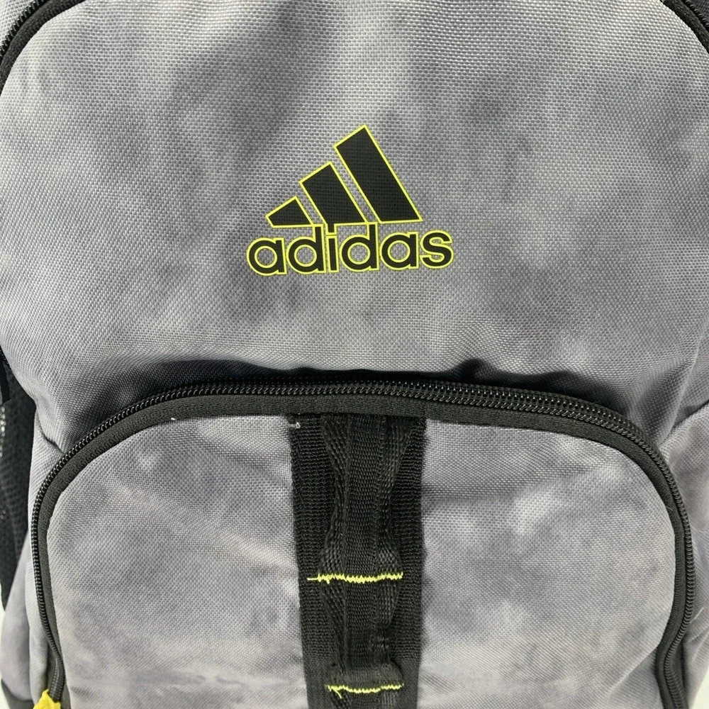 Adidas Prime 6 Backpack Gray Black Yellow Accents Load Spring Straps Side Pocket